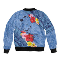 Bula Fiji Hibiscus and Plumeria Flowers Bomber Jacket Tapa Tattoo Polynesian Pattern LT03 - Polynesian Pride