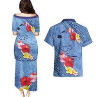 Bula Fiji Hibiscus and Plumeria Flowers Couples Matching Puletasi and Hawaiian Shirt Tapa Tattoo Polynesian Pattern LT03 - Polynesian Pride