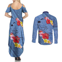Bula Fiji Hibiscus and Plumeria Flowers Couples Matching Summer Maxi Dress and Long Sleeve Button Shirt Tapa Tattoo Polynesian Pattern LT03 - Polynesian Pride