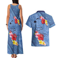 Bula Fiji Hibiscus and Plumeria Flowers Couples Matching Tank Maxi Dress and Hawaiian Shirt Tapa Tattoo Polynesian Pattern LT03 - Polynesian Pride