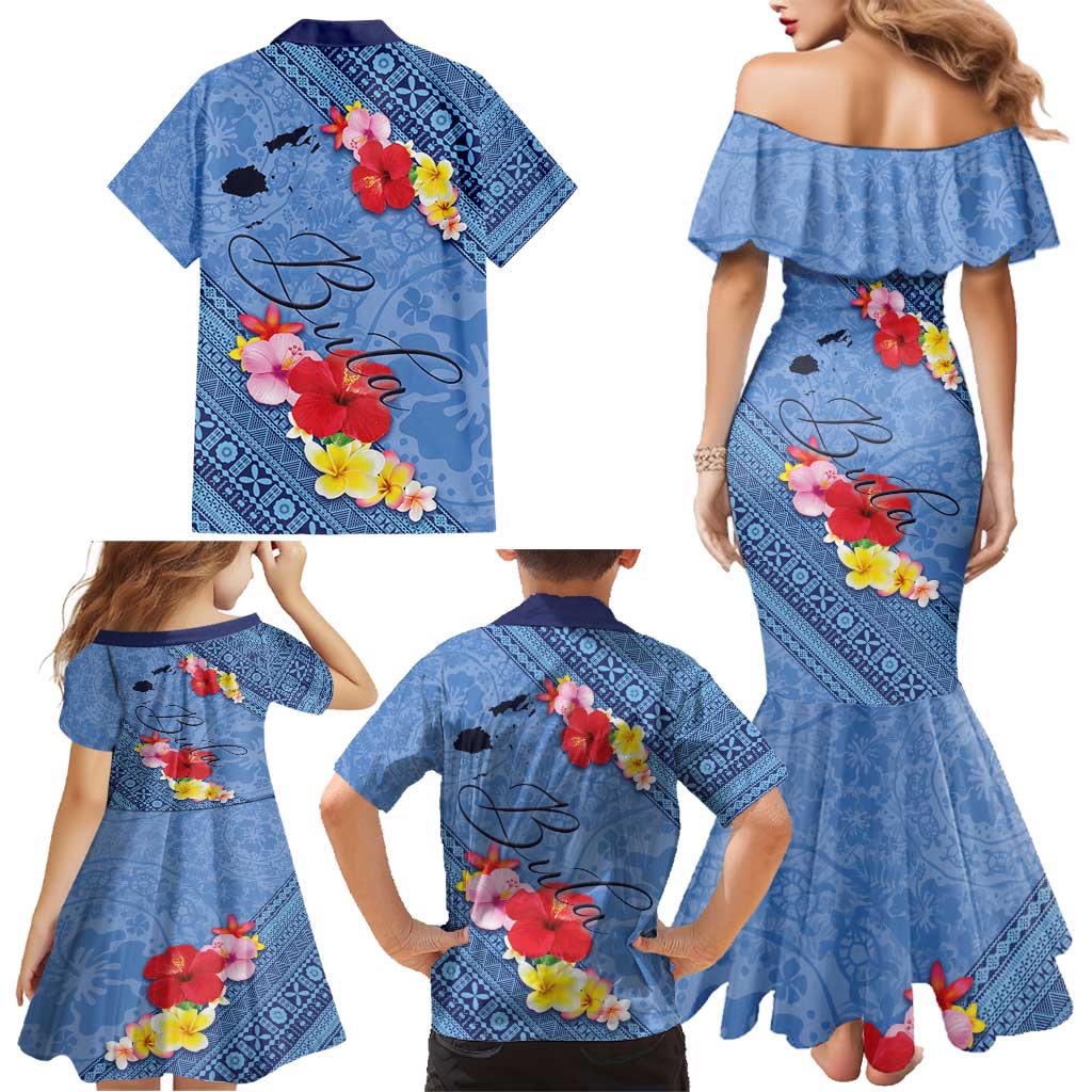 Bula Fiji Hibiscus and Plumeria Flowers Family Matching Mermaid Dress and Hawaiian Shirt Tapa Tattoo Polynesian Pattern LT03 - Polynesian Pride