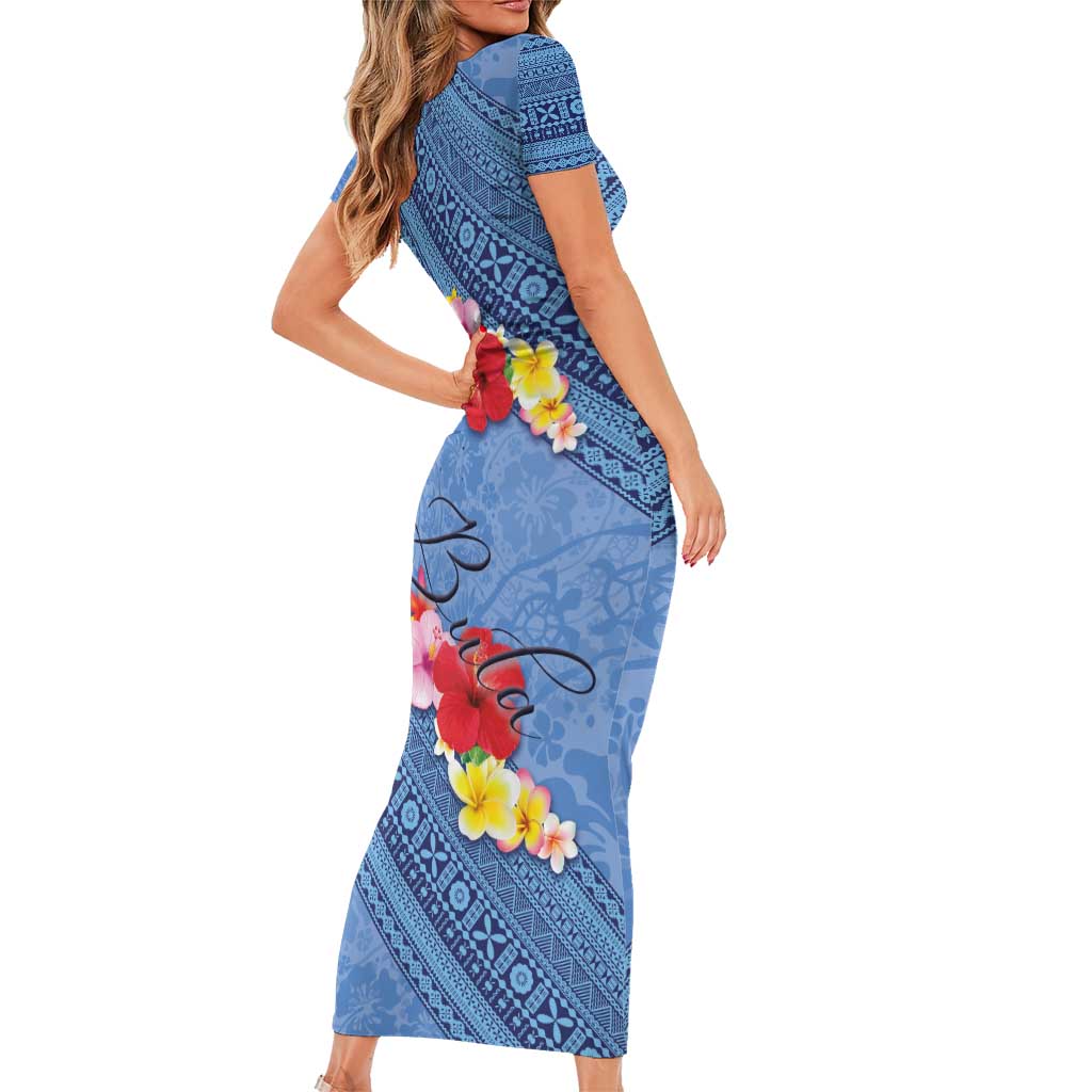Bula Fiji Hibiscus and Plumeria Flowers Family Matching Short Sleeve Bodycon Dress and Hawaiian Shirt Tapa Tattoo Polynesian Pattern LT03 - Polynesian Pride