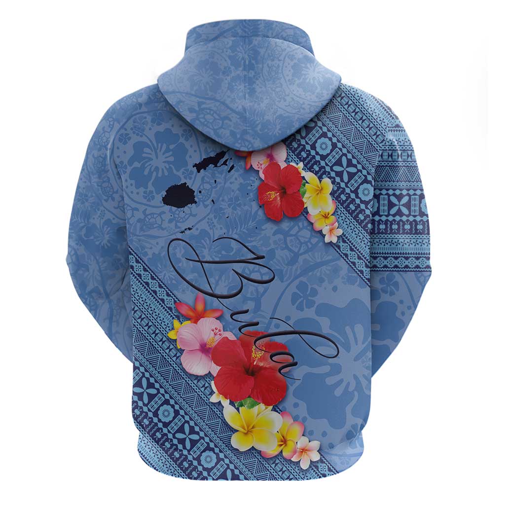 Bula Fiji Hibiscus and Plumeria Flowers Hoodie Tapa Tattoo Polynesian Pattern
