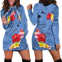 Bula Fiji Hibiscus and Plumeria Flowers Hoodie Dress Tapa Tattoo Polynesian Pattern LT03 - Polynesian Pride
