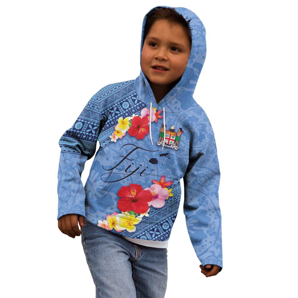 Bula Fiji Hibiscus and Plumeria Flowers Kid Hoodie Tapa Tattoo Polynesian Pattern LT03 - Polynesian Pride