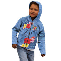 Bula Fiji Hibiscus and Plumeria Flowers Kid Hoodie Tapa Tattoo Polynesian Pattern LT03 - Polynesian Pride