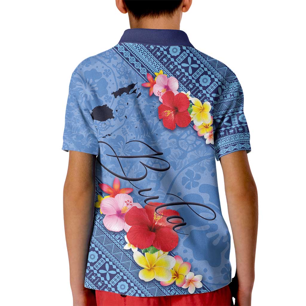 Bula Fiji Hibiscus and Plumeria Flowers Kid Polo Shirt Tapa Tattoo Polynesian Pattern LT03 - Polynesian Pride