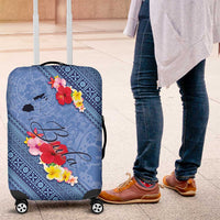 Bula Fiji Hibiscus and Plumeria Flowers Luggage Cover Tapa Tattoo Polynesian Pattern LT03 Blue - Polynesian Pride