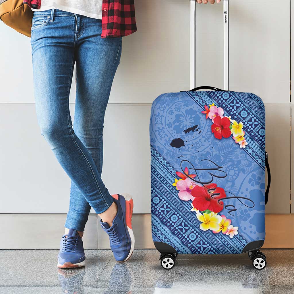 Bula Fiji Hibiscus and Plumeria Flowers Luggage Cover Tapa Tattoo Polynesian Pattern LT03 - Polynesian Pride