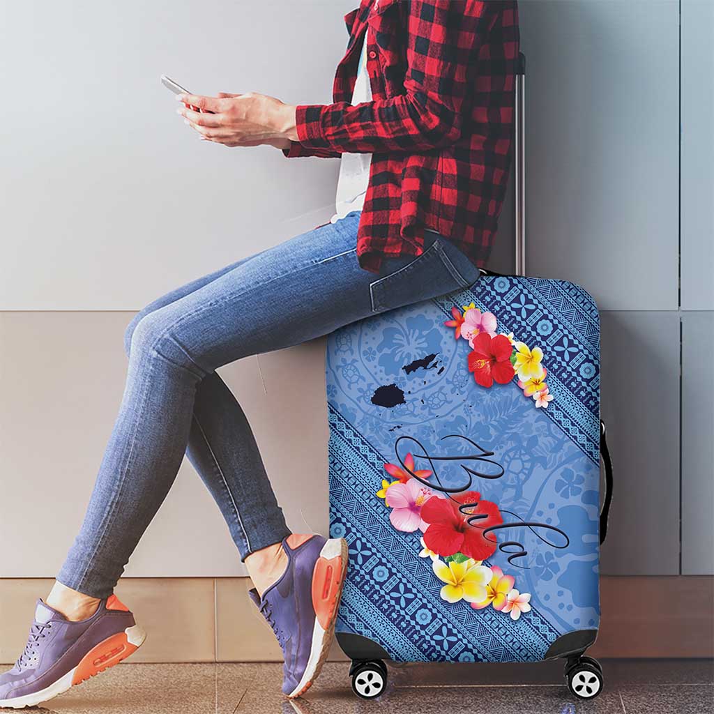 Bula Fiji Hibiscus and Plumeria Flowers Luggage Cover Tapa Tattoo Polynesian Pattern LT03 - Polynesian Pride