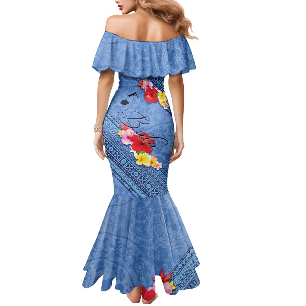 Bula Fiji Hibiscus and Plumeria Flowers Mermaid Dress Tapa Tattoo Polynesian Pattern LT03 - Polynesian Pride