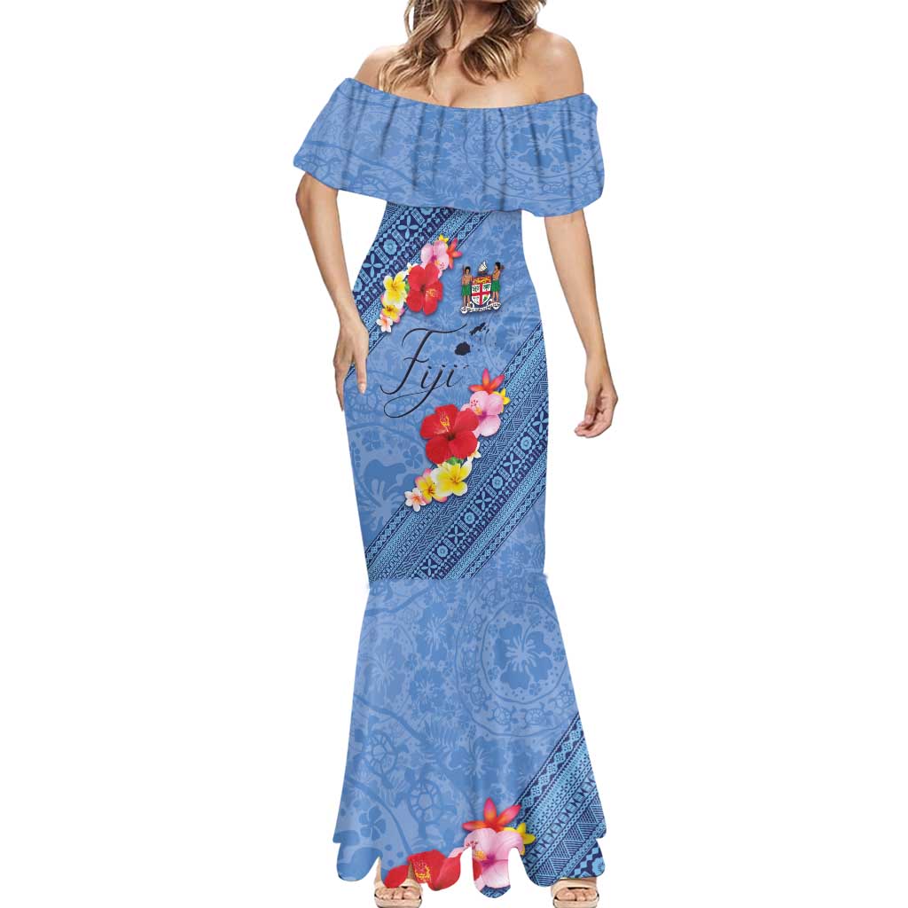 Bula Fiji Hibiscus and Plumeria Flowers Mermaid Dress Tapa Tattoo Polynesian Pattern LT03 - Polynesian Pride