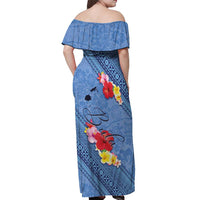 Bula Fiji Hibiscus and Plumeria Flowers Off Shoulder Maxi Dress Tapa Tattoo Polynesian Pattern LT03 - Polynesian Pride