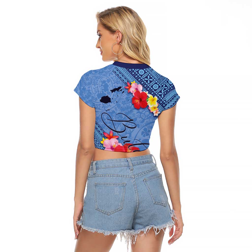 Bula Fiji Hibiscus and Plumeria Flowers Raglan Cropped T Shirt Tapa Tattoo Polynesian Pattern LT03 - Polynesian Pride