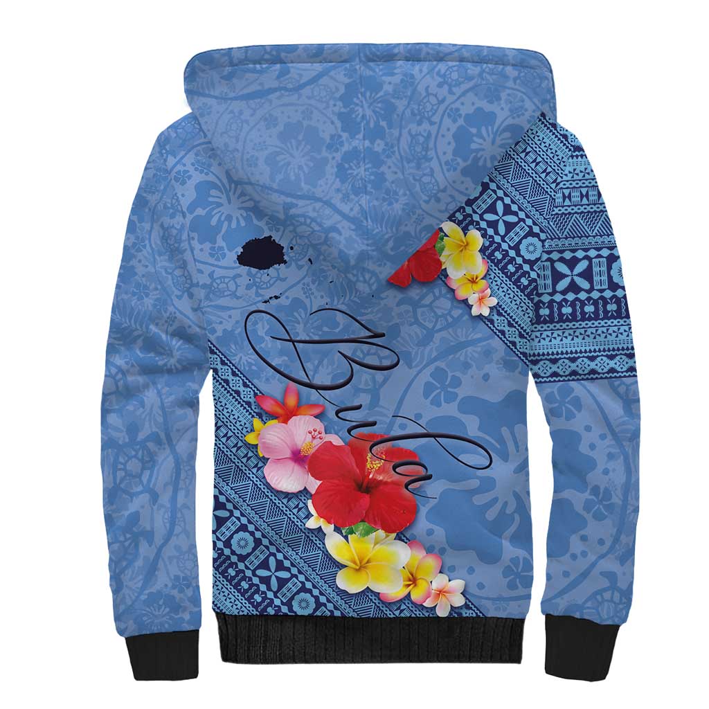 Bula Fiji Hibiscus and Plumeria Flowers Sherpa Hoodie Tapa Tattoo Polynesian Pattern LT03 - Polynesian Pride