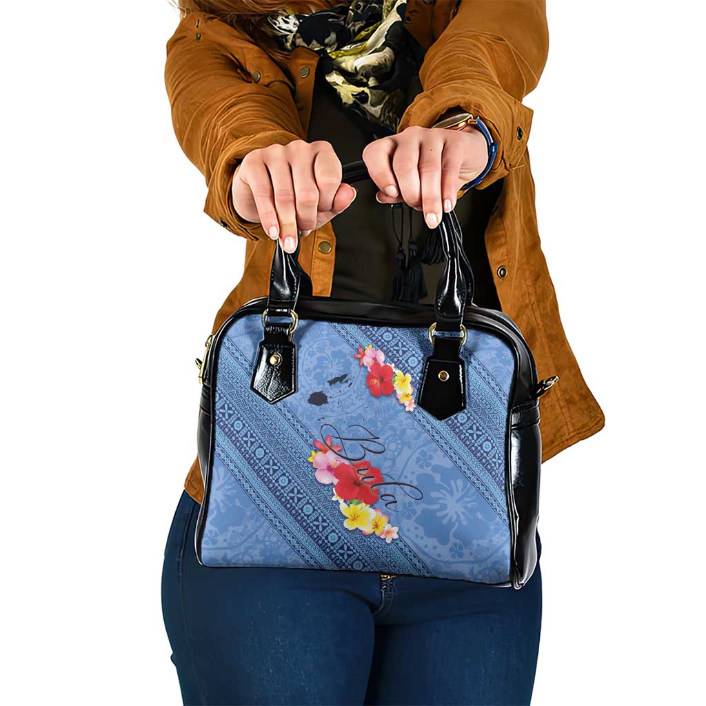 Bula Fiji Hibiscus and Plumeria Flowers Shoulder Handbag Tapa Tattoo Polynesian Pattern