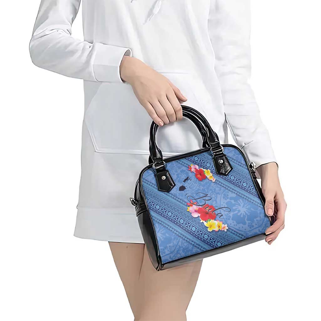 Bula Fiji Hibiscus and Plumeria Flowers Shoulder Handbag Tapa Tattoo Polynesian Pattern
