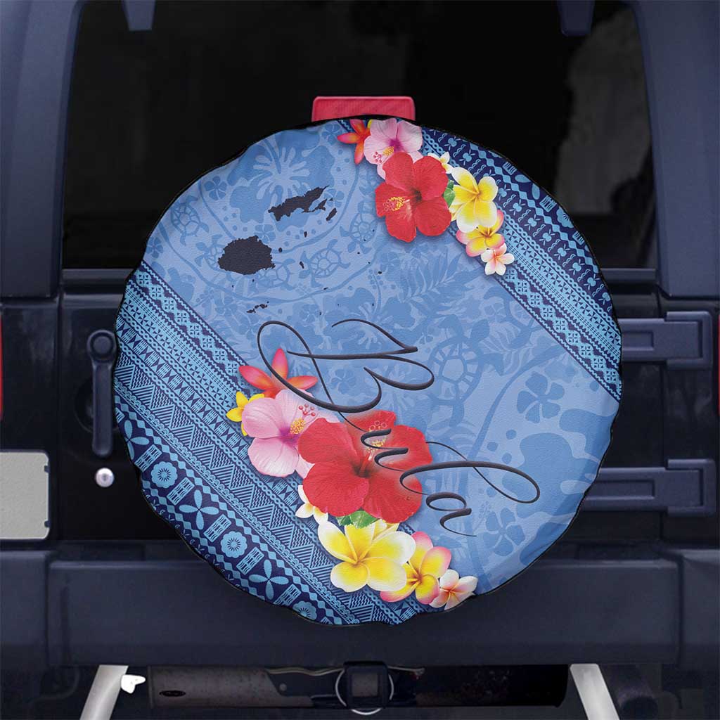 Bula Fiji Hibiscus and Plumeria Flowers Spare Tire Cover Tapa Tattoo Polynesian Pattern LT03 - Polynesian Pride