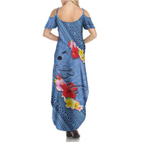 Bula Fiji Hibiscus and Plumeria Flowers Summer Maxi Dress Tapa Tattoo Polynesian Pattern LT03 - Polynesian Pride