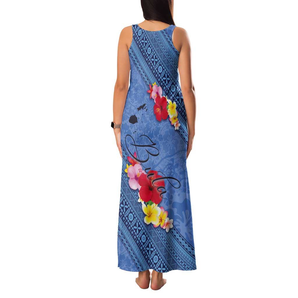 Bula Fiji Hibiscus and Plumeria Flowers Tank Maxi Dress Tapa Tattoo Polynesian Pattern LT03 - Polynesian Pride