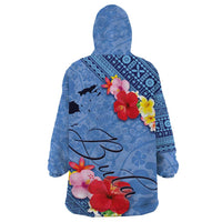 Bula Fiji Hibiscus and Plumeria Flowers Wearable Blanket Hoodie Tapa Tattoo Polynesian Pattern LT03 - Polynesian Pride