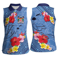 Bula Fiji Hibiscus and Plumeria Flowers Women Sleeveless Polo Shirt Tapa Tattoo Polynesian Pattern LT03 - Polynesian Pride