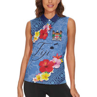 Bula Fiji Hibiscus and Plumeria Flowers Women Sleeveless Polo Shirt Tapa Tattoo Polynesian Pattern LT03 - Polynesian Pride