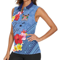 Bula Fiji Hibiscus and Plumeria Flowers Women Sleeveless Polo Shirt Tapa Tattoo Polynesian Pattern LT03 - Polynesian Pride