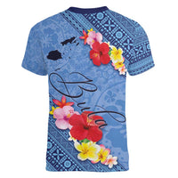 Bula Fiji Hibiscus and Plumeria Flowers Women V-Neck T-Shirt Tapa Tattoo Polynesian Pattern LT03 - Polynesian Pride
