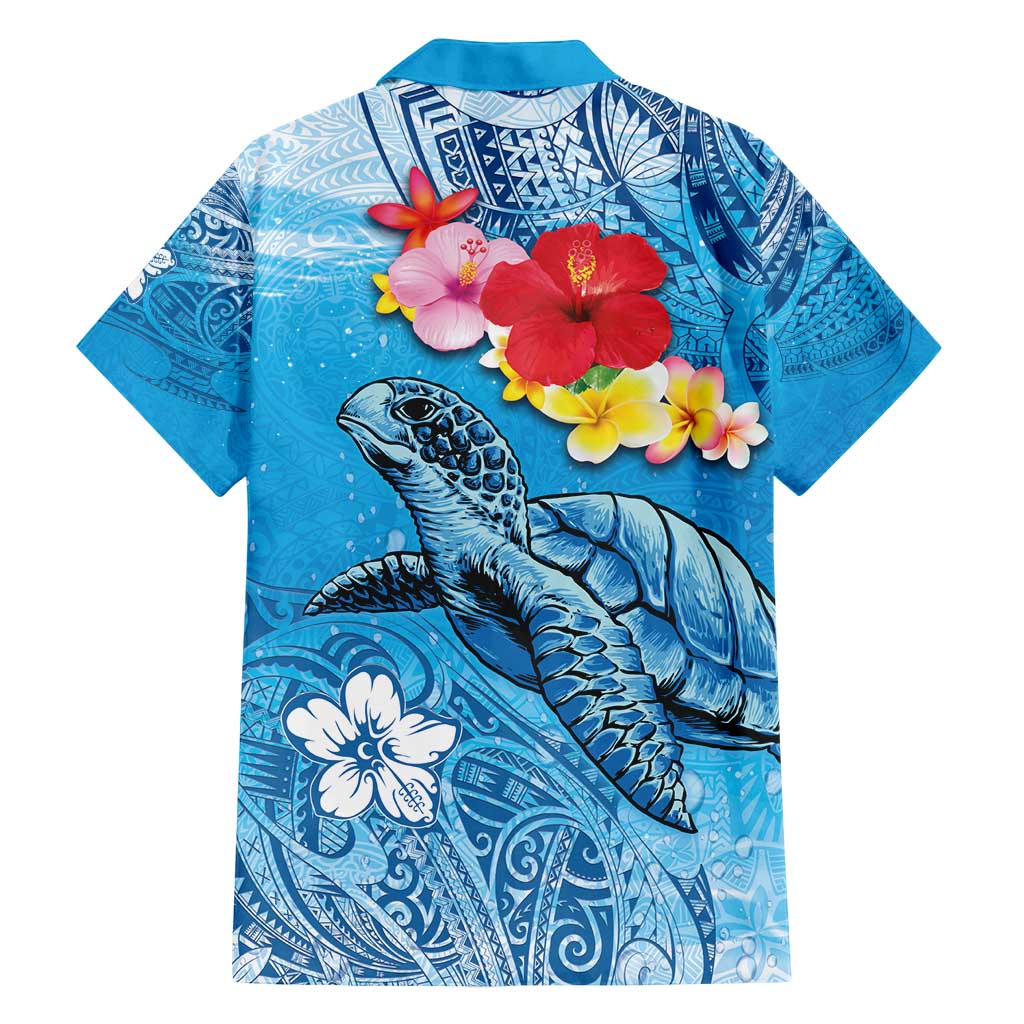 Hawaii Sea Turtle and Tropical Flowers Family Matching Long Sleeve Bodycon Dress and Hawaiian Shirt Polynesian Tattoo Undersea Vibe
