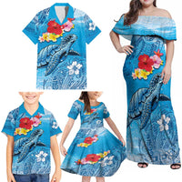 Hawaii Sea Turtle and Tropical Flowers Family Matching Off Shoulder Maxi Dress and Hawaiian Shirt Polynesian Tattoo Undersea Vibe LT03 - Polynesian Pride