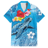 Hawaii Sea Turtle and Tropical Flowers Family Matching Off Shoulder Maxi Dress and Hawaiian Shirt Polynesian Tattoo Undersea Vibe LT03 Dad's Shirt - Short Sleeve Blue - Polynesian Pride