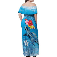 Hawaii Sea Turtle and Tropical Flowers Family Matching Off Shoulder Maxi Dress and Hawaiian Shirt Polynesian Tattoo Undersea Vibe LT03 - Polynesian Pride