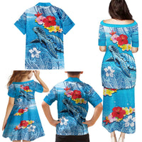 Hawaii Sea Turtle and Tropical Flowers Family Matching Puletasi and Hawaiian Shirt Polynesian Tattoo Undersea Vibe LT03 - Polynesian Pride