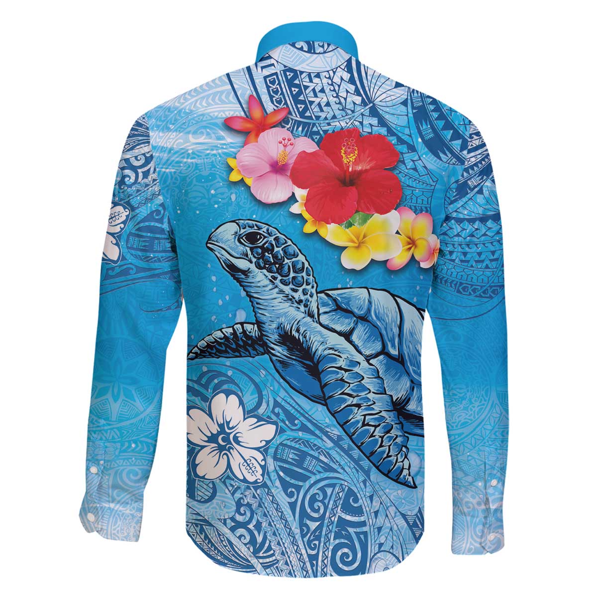 Hawaii Sea Turtle and Tropical Flowers Family Matching Puletasi and Hawaiian Shirt Polynesian Tattoo Undersea Vibe LT03 - Polynesian Pride