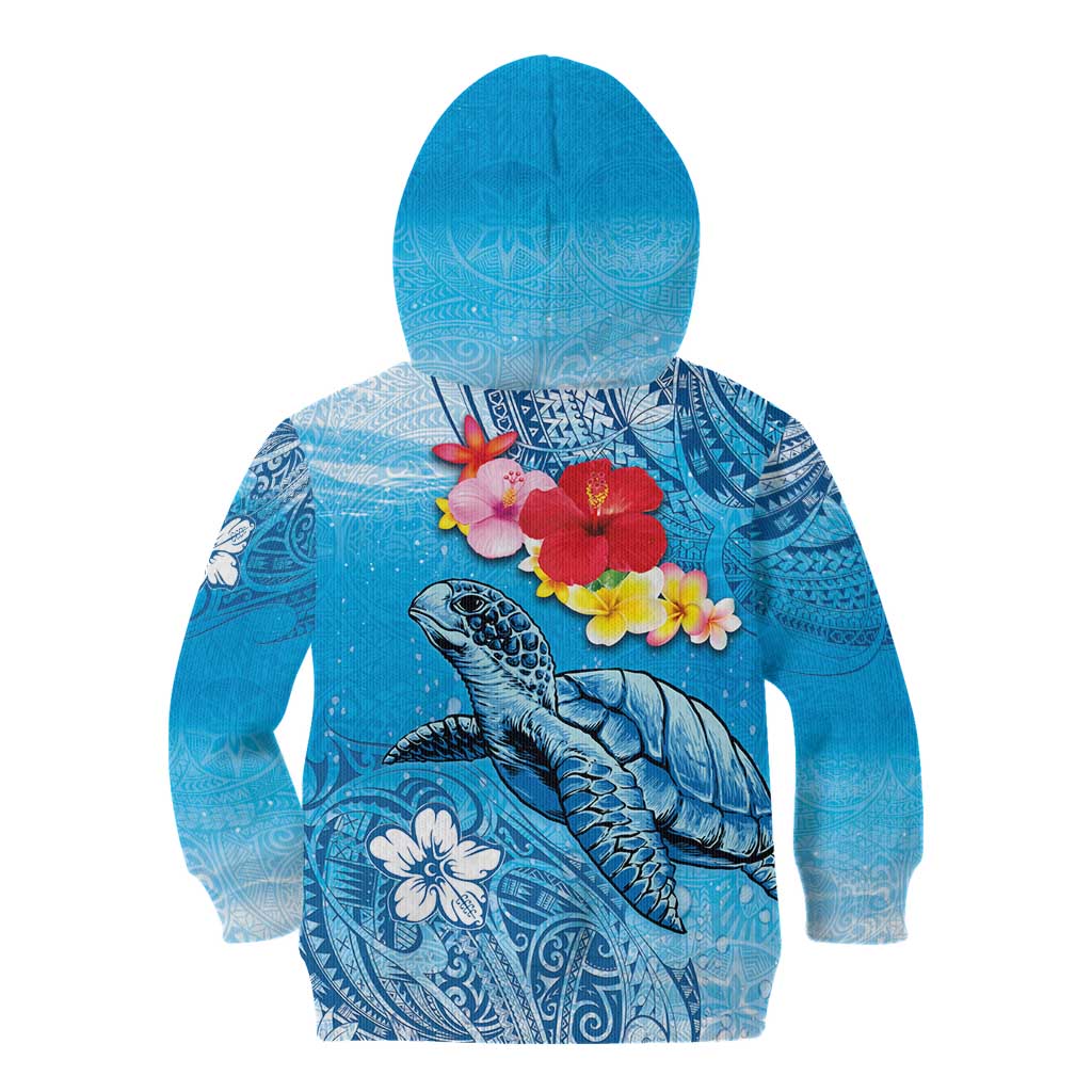 Hawaii Sea Turtle and Tropical Flowers Kid Hoodie Polynesian Tattoo Undersea Vibe LT03 - Polynesian Pride