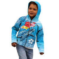 Hawaii Sea Turtle and Tropical Flowers Kid Hoodie Polynesian Tattoo Undersea Vibe LT03 - Polynesian Pride