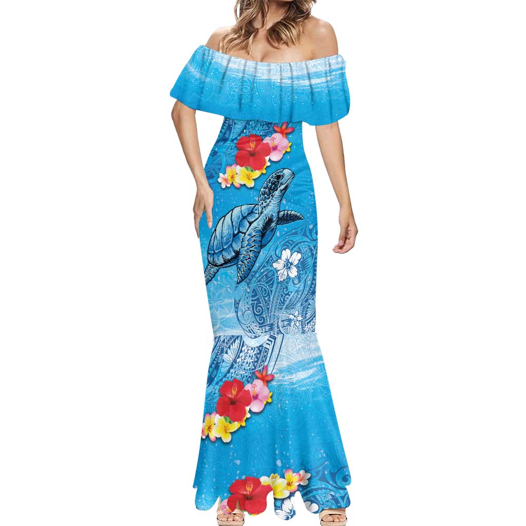 Hawaii Sea Turtle and Tropical Flowers Mermaid Dress Polynesian Tattoo Undersea Vibe LT03 - Polynesian Pride
