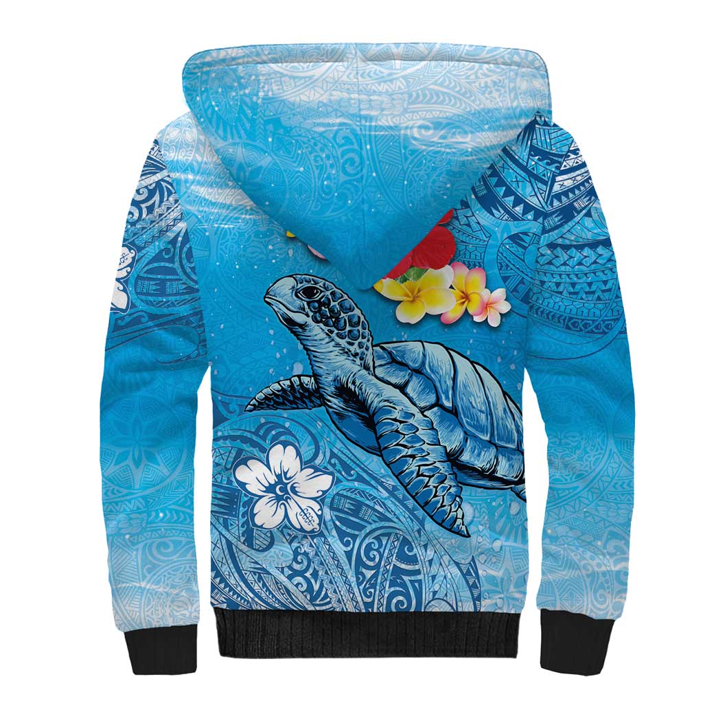 Hawaii Sea Turtle and Tropical Flowers Sherpa Hoodie Polynesian Tattoo Undersea Vibe LT03 - Polynesian Pride