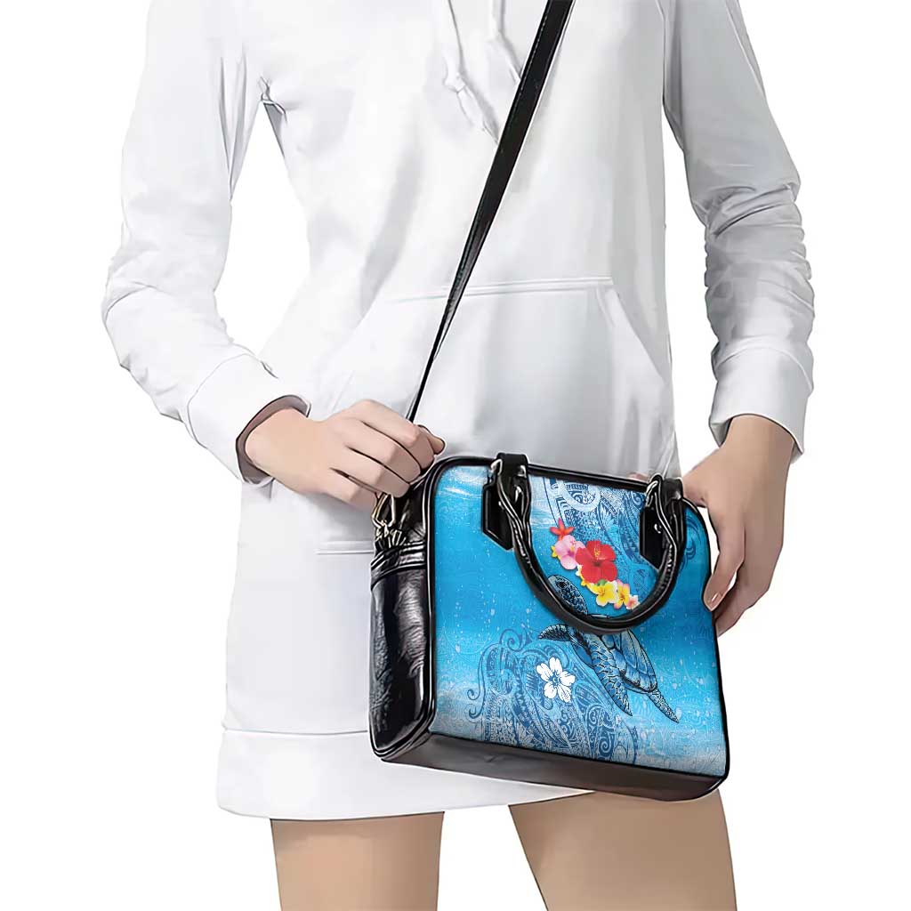 Hawaii Sea Turtle and Tropical Flowers Shoulder Handbag Polynesian Tattoo Undersea Vibe