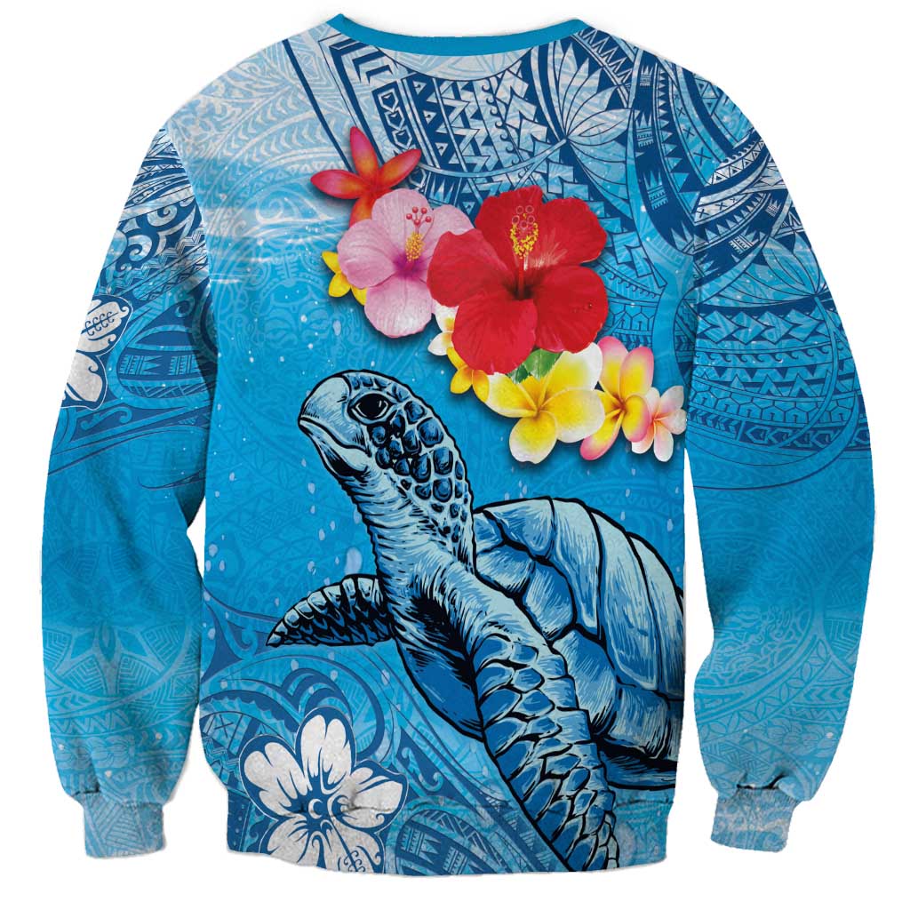 Hawaii Sea Turtle and Tropical Flowers Sweatshirt Polynesian Tattoo Undersea Vibe LT03 - Polynesian Pride