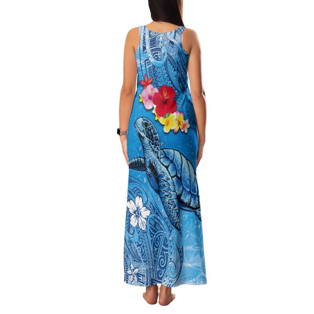 Hawaii Sea Turtle and Tropical Flowers Tank Maxi Dress Polynesian Tattoo Undersea Vibe LT03 - Polynesian Pride