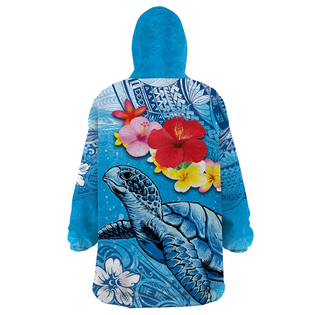 Hawaii Sea Turtle and Tropical Flowers Wearable Blanket Hoodie Polynesian Tattoo Undersea Vibe LT03 - Polynesian Pride