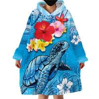 Hawaii Sea Turtle and Tropical Flowers Wearable Blanket Hoodie Polynesian Tattoo Undersea Vibe LT03 - Polynesian Pride