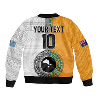 Custom Fiji and Australia Rugby Bomber Jacket Aboriginal and Fijian Masi Pattern