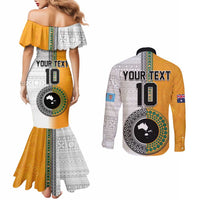 Custom Fiji and Australia Rugby Couples Matching Mermaid Dress and Long Sleeve Button Shirt Aboriginal and Fijian Masi Pattern LT03 - Polynesian Pride