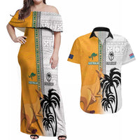 Custom Fiji and Australia Rugby Couples Matching Off Shoulder Maxi Dress and Hawaiian Shirt Aboriginal and Fijian Masi Pattern LT03 White - Polynesian Pride