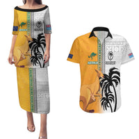 Custom Fiji and Australia Rugby Couples Matching Puletasi and Hawaiian Shirt Aboriginal and Fijian Masi Pattern LT03 White - Polynesian Pride