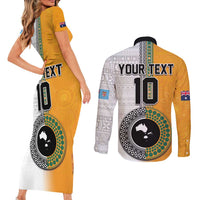 Custom Fiji and Australia Rugby Couples Matching Short Sleeve Bodycon Dress and Long Sleeve Button Shirt Aboriginal and Fijian Masi Pattern LT03 - Polynesian Pride