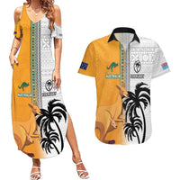 Custom Fiji and Australia Rugby Couples Matching Summer Maxi Dress and Hawaiian Shirt Aboriginal and Fijian Masi Pattern LT03 White - Polynesian Pride